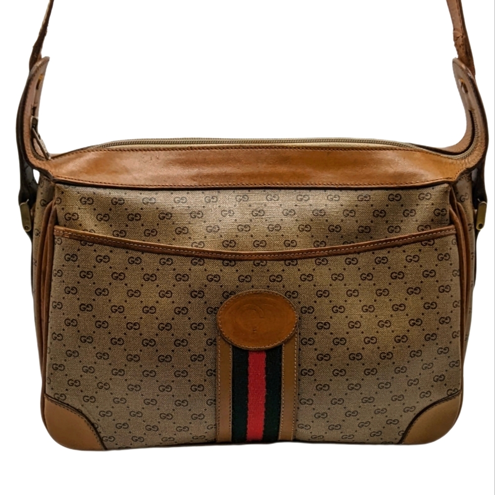 Gucci GG Micro Monogram Web Stripe Shoulder Bag | Vintage Crossbody | Size Med